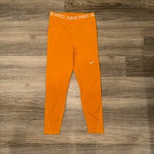 Nike Pro Orange Leggings Mid Rise Cropped Athletic Pants Women's M